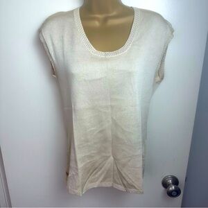 Oscar De La Renta Tan?‎ Silk Vintage 90’s/Y2K  Detail Trim Sleeveless Knit Top M
